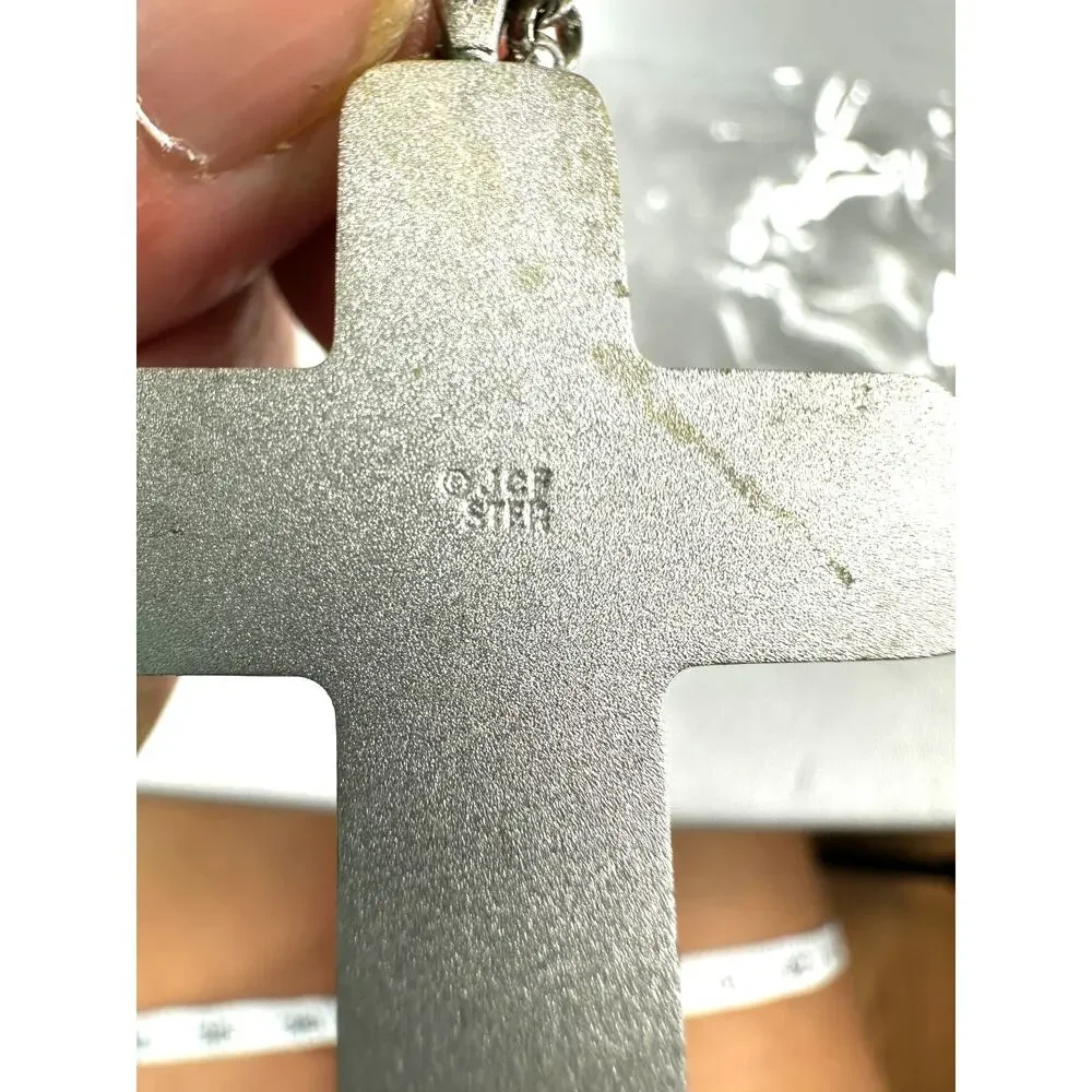 Rare Vintage JCP STER Sterling Silver Apostles Cross Necklace 42g Endless Chain